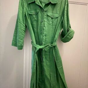 BODEN Green Button-Up Belted Dress